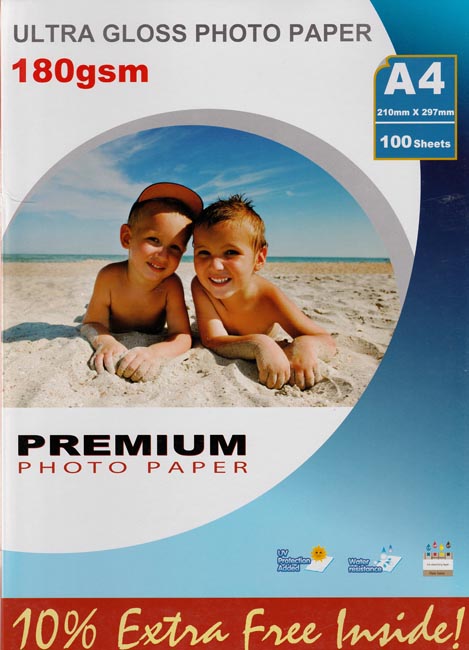 Premium kiiltävä valokuvapaperi A4 180g (100)