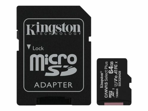 KINGSTON 64GB micSDXC Canvas Select Plus 100R A1 C10 muistikortti ja adapteri