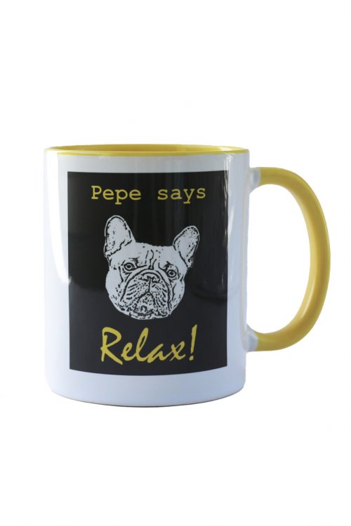 Muki Pepe Says Relax, josa kuva mukin molemmin puolin