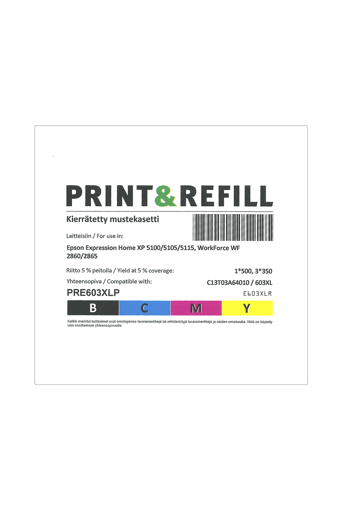 Print & Refill Epson 603 XL 4-väripaketti kierrätettyjä mustekasetteja
