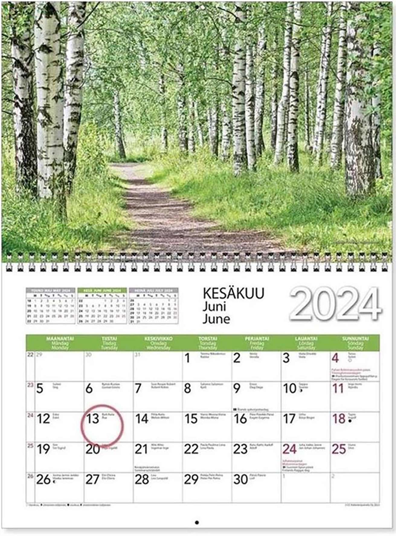 Seinäkalenteri 2024 Suomalaisia maisemia kesäkuu